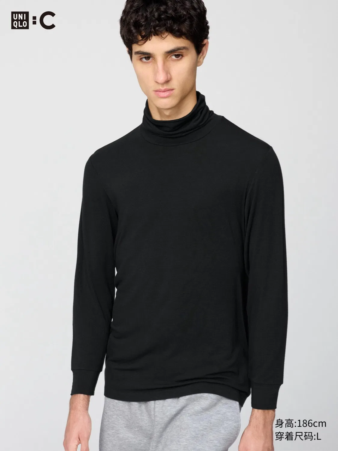 Футболка HEATTECH EXTRA WARM с высоким воротом и длинным рукавом 9% кашемира Uniqlo, серо-голубой — фото 2