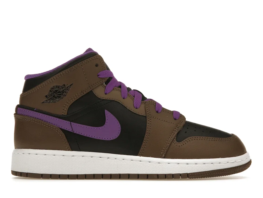 Детские кроссовки с контрастными акцентами Jordan 1 Mid Jordan, Palomino/Wild Berry-Black-White