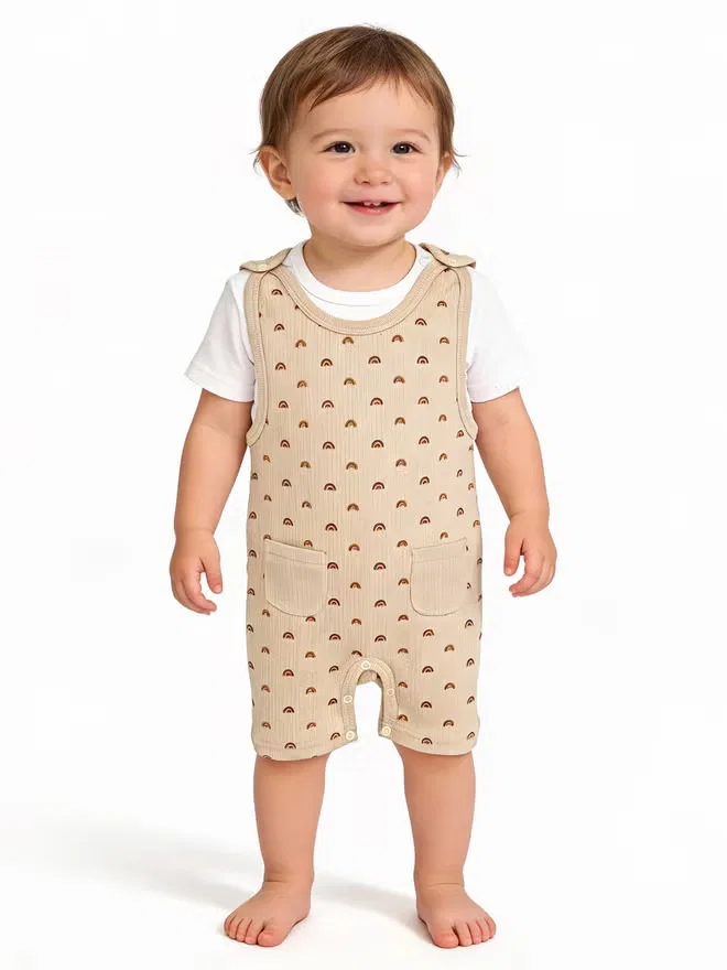 Боди-комбинезон из рубчатого хлопка с коротким рукавом Babies Basic, бежевый