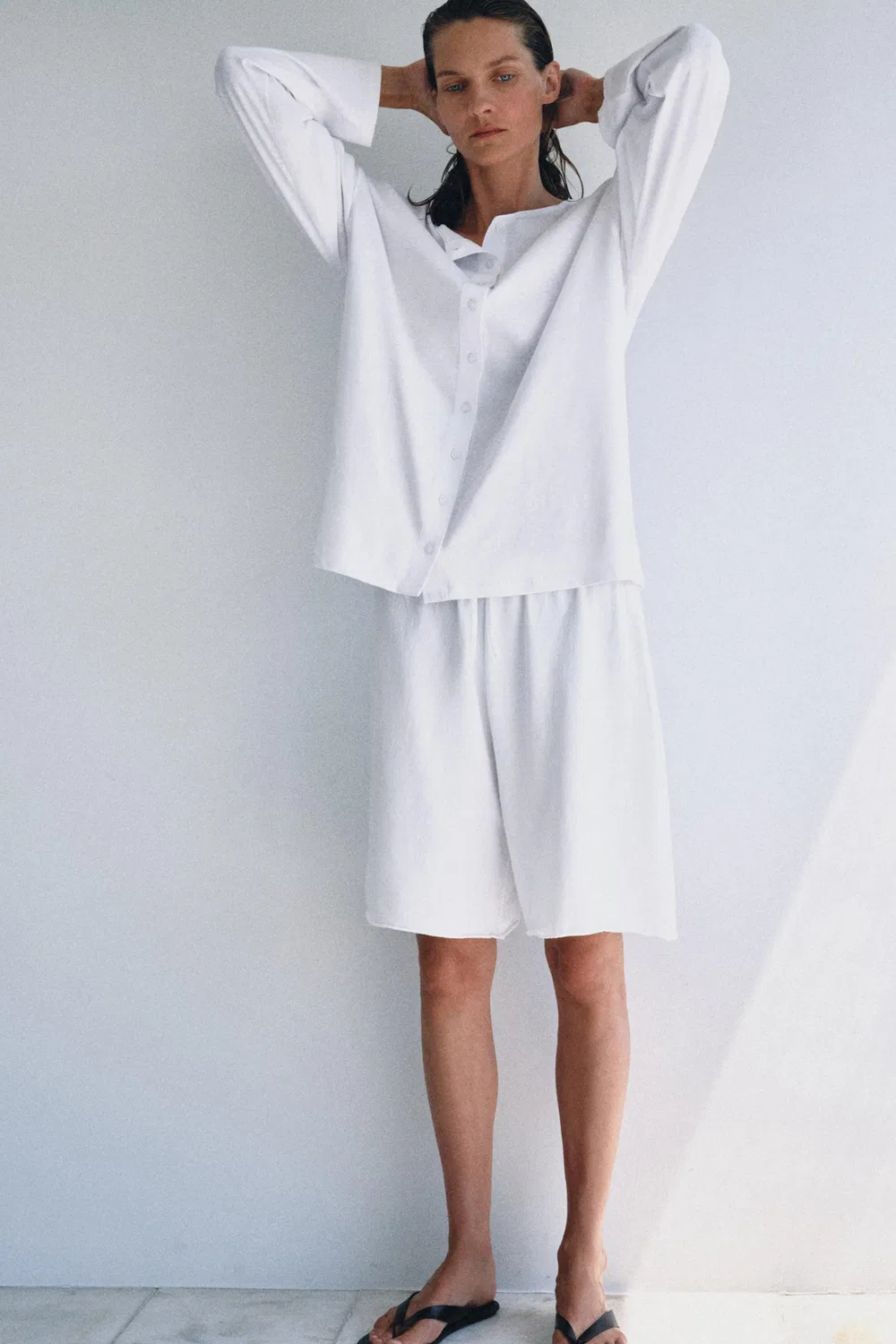 Футболка с пуговицами ZARA, White