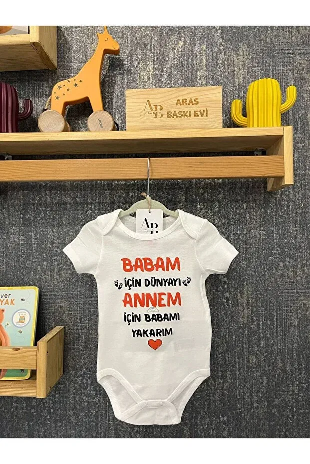 Детское боди для новорожденных с принтом Organic 100% cotton for dad, the world for mom baby body white badi snap fastener bodysuit Arasbaskievi, White