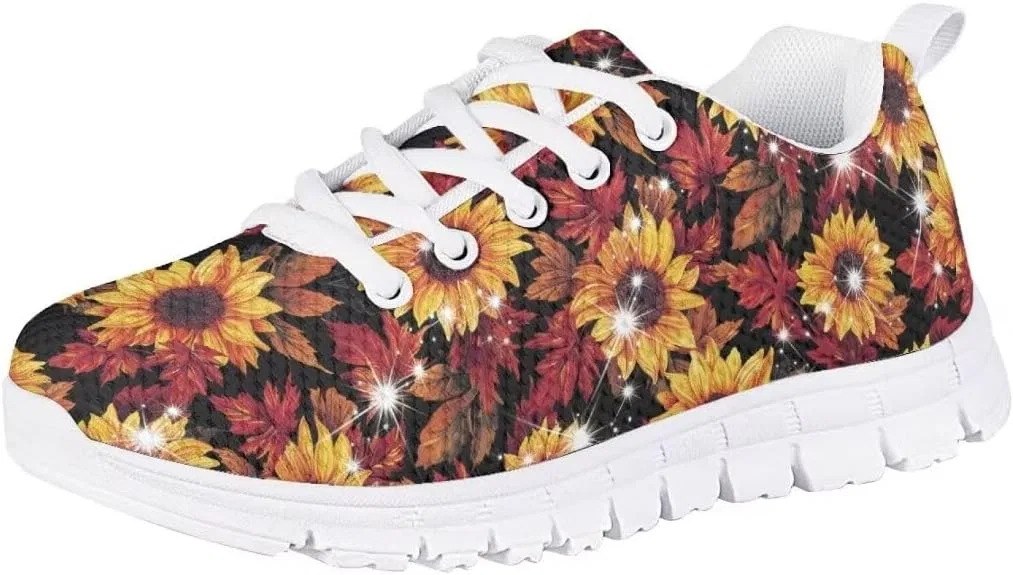 Детские кроссовки на шнуровке с дышащим верхом Pinupub, Maple Leaves Sunflowers