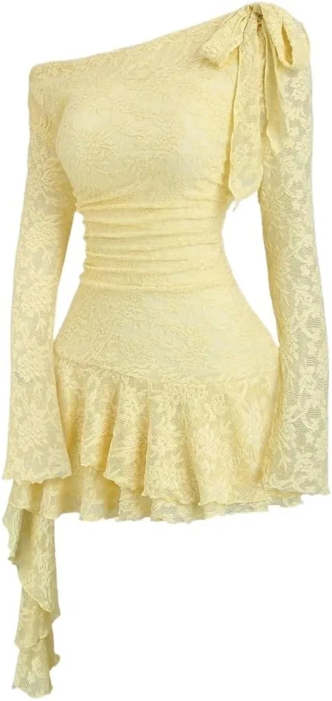 Женское летнее платье с асимметричным вырезом и подолом, Yellow