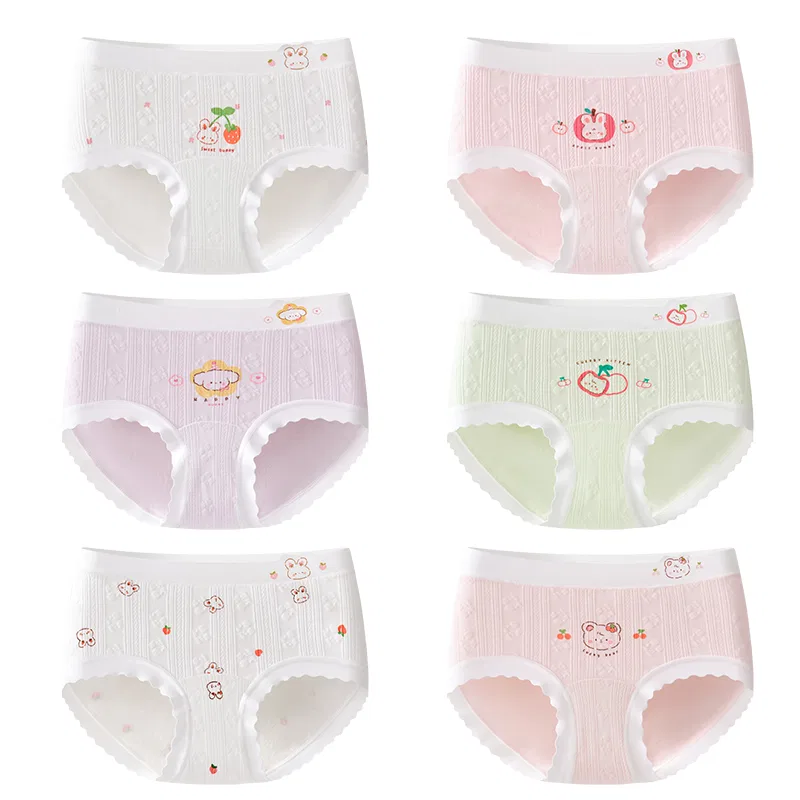 Детские трусы набор 6 штук Red bean, Light Purple Pink Light Pink White Cream Green
