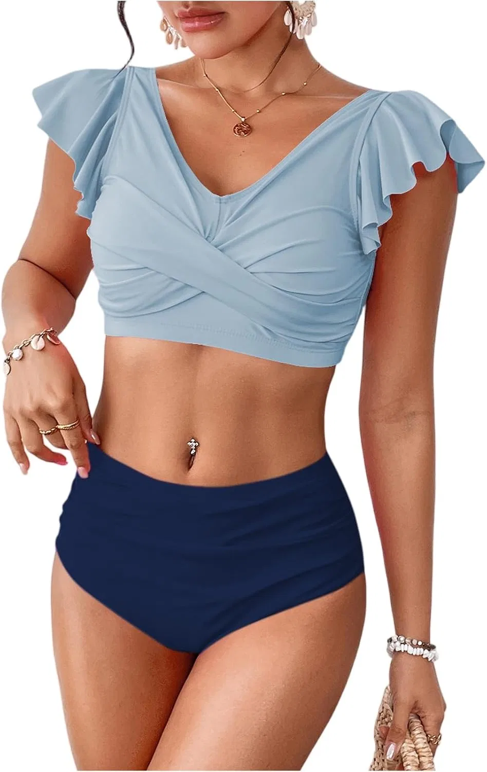 Женский купальник бикини с высокой талией Cutout, Sky Blue