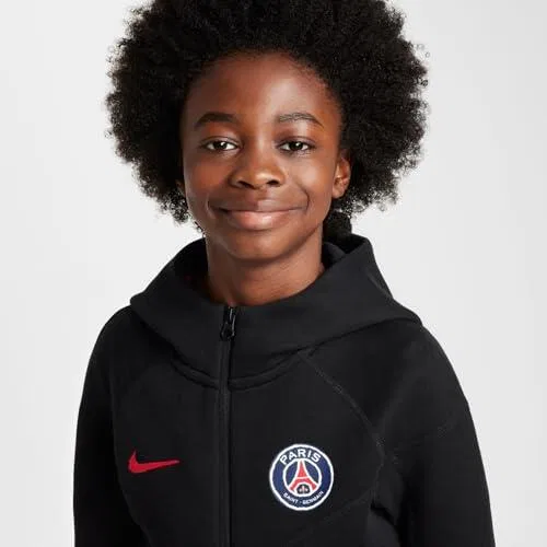 Детское худи с капюшоном и полной застежкой-молнией PSG Tech Fleece Nike, Schwarz Rot — фото 3
