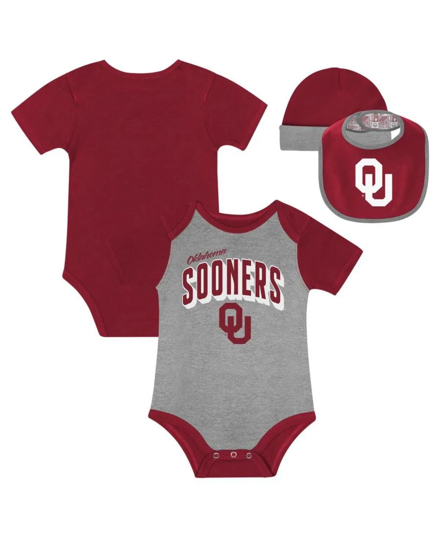 Комплект для новорожденных с боди, слюнявчиком и шапкой Oklahoma Sooners Dynamic Duo Outerstuff, Maroon