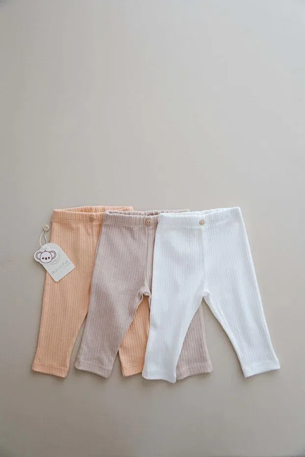 Детские леггинсы для девочек хлопковые комплект 3 шт. Ohlalakoala, White Raisy Peach