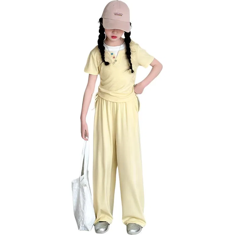Детский спортивный комплект с воротником-поло, модель Henry Collar Thin Stretch, MADALLO, Yellow Cream Two-Piece Set