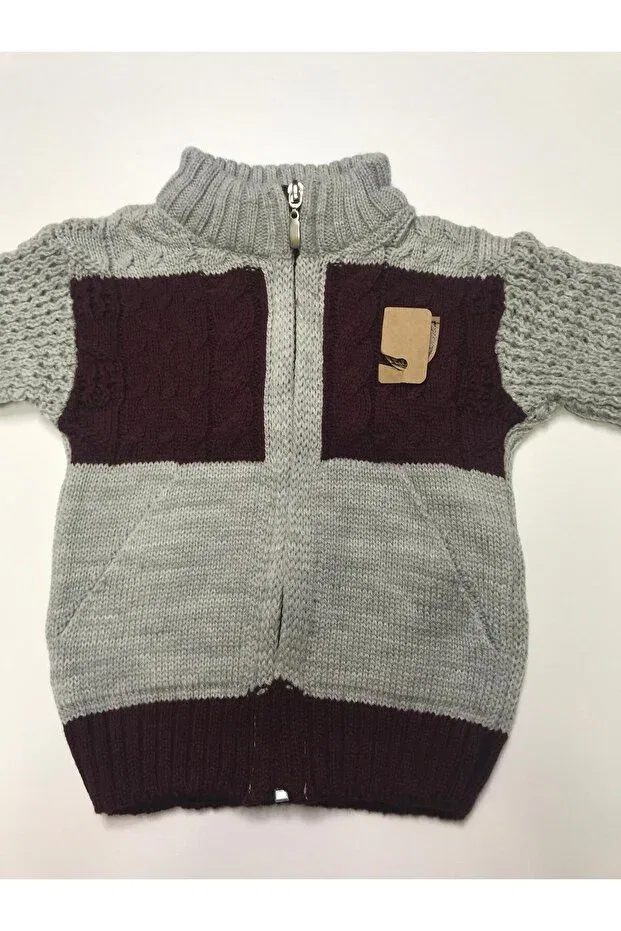 Детский кардиган для мальчиков с ромбовидным принтом Baby Slon Kids Clup, Gray-Burgundy — фото 2