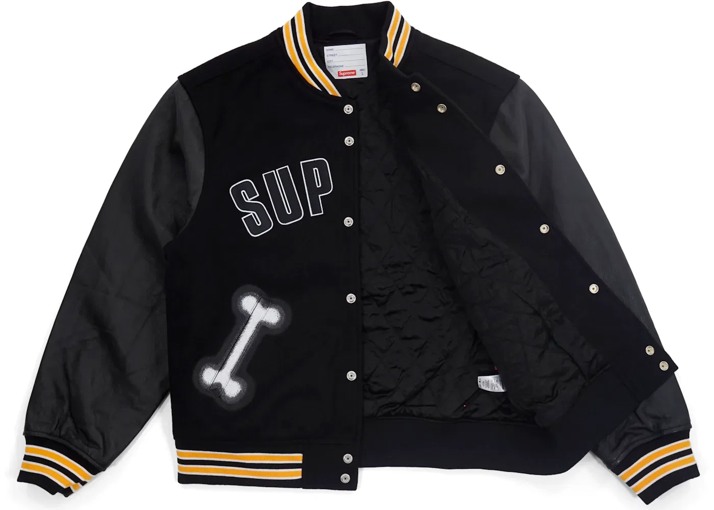 Мужская куртка-бомбер Supreme Bone Varsity Jacket, Black — фото 2