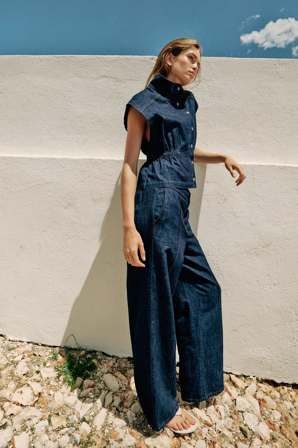 Прямые брюки из смеси льна ZARA, Indigo — фото 4