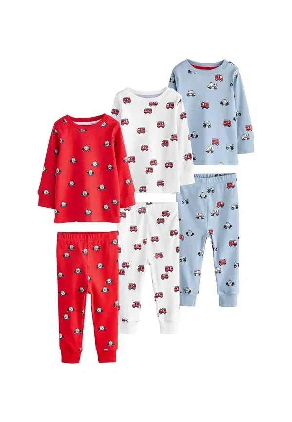 Пижамный комплект, хлопок, Snuggle 3 pack - regular fit set, Next, dark red blue emergency vehicle, темно-красный/синий