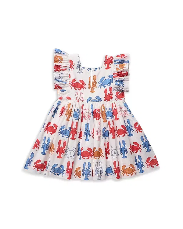 Детское платье для девочек с принтом Elsie Dress Pink Chicken, Lobsters/Crabs — фото 2