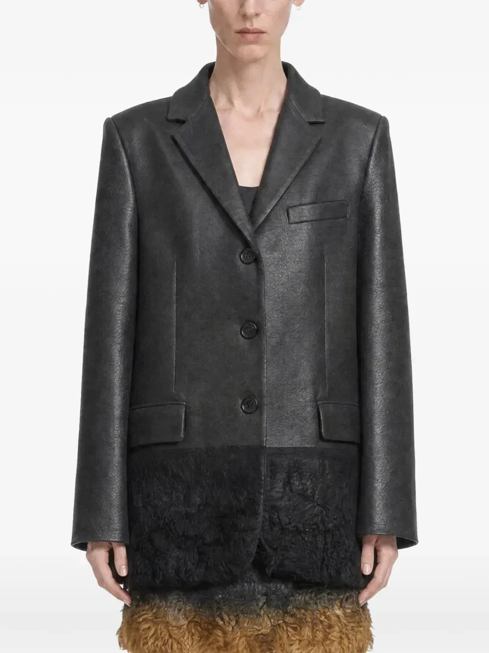 Блейзер с отделкой из овчины MIU MIU, черный