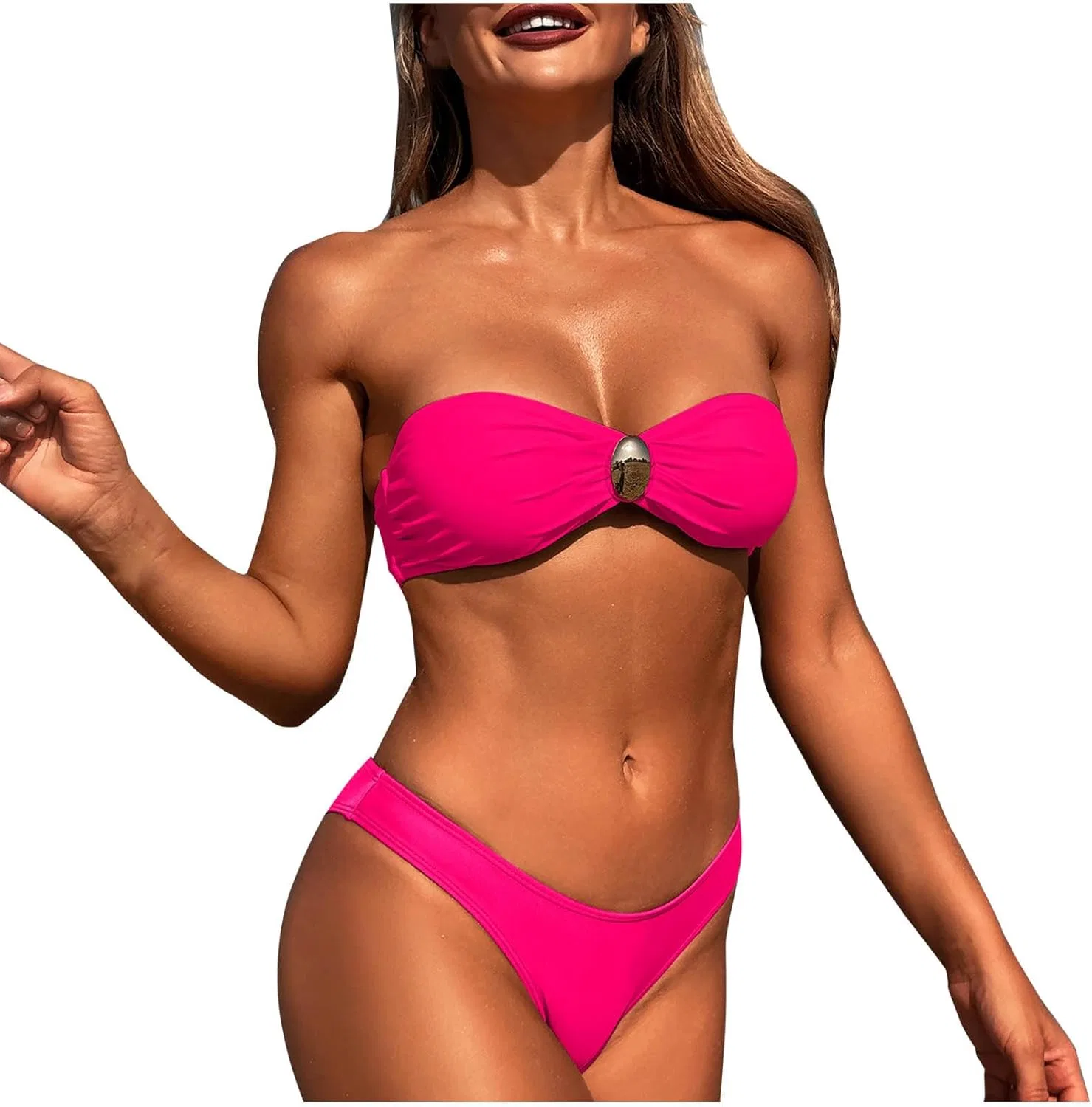 Женский бандо бикини с цветным блоком Push Up, A01 Pink