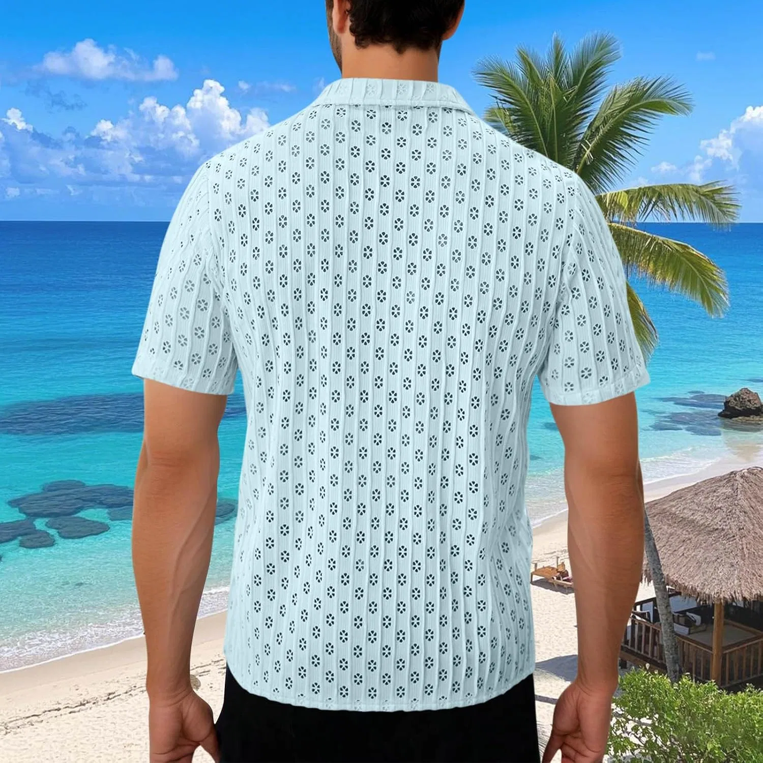 Мужская повседневная рубашка Cuban Guayabera, Sky Blue — фото 4