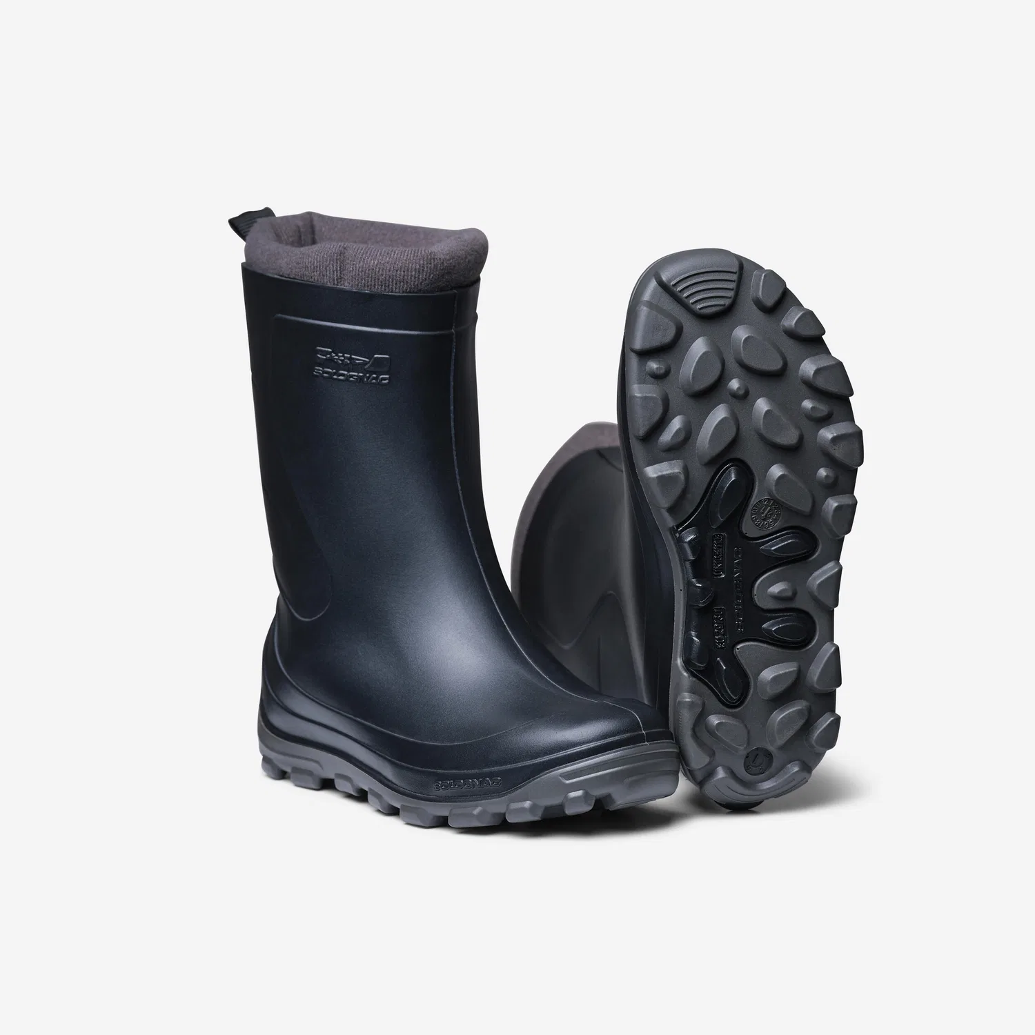 Детские резиновые сапоги с флисом Gummistiefel 100 Kinder warm Solognac, Rauchschwarz Dunkelgrau