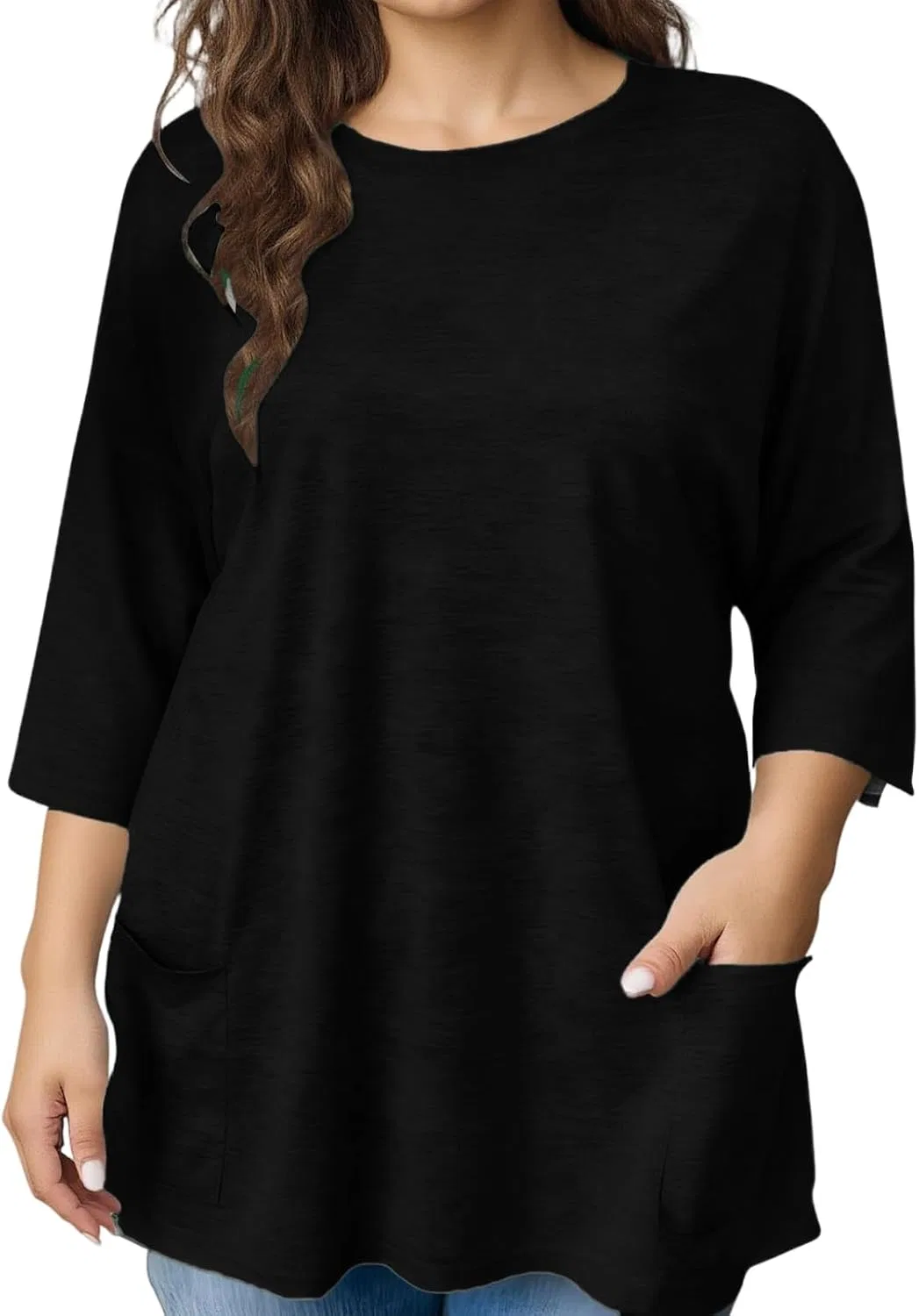 Женская свободная футболка с карманами Oversized Tshirts, Black — фото 2
