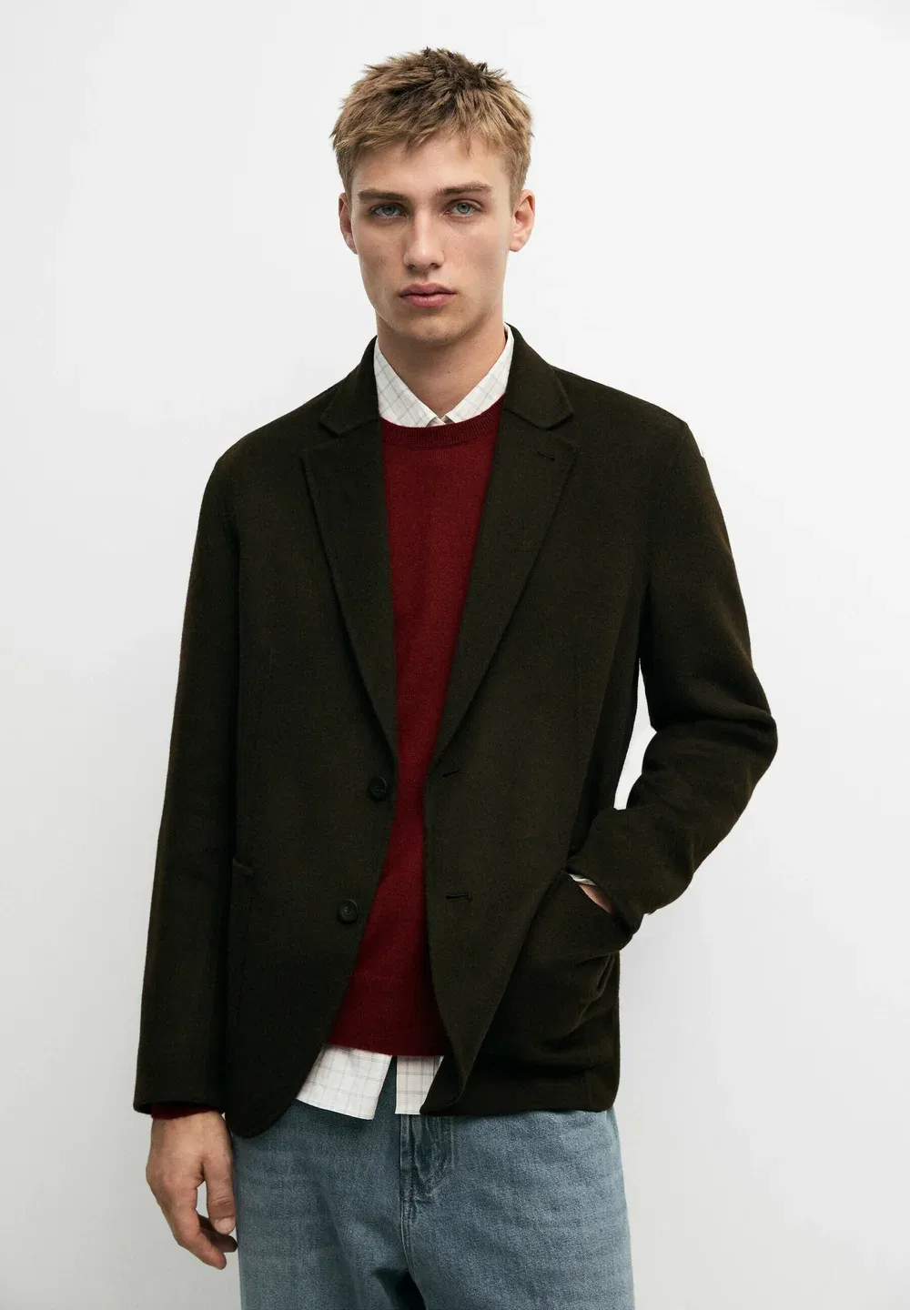Двуслойный пиджак из шерстяной смеси - блейзер Massimo Dutti, Dark Brown