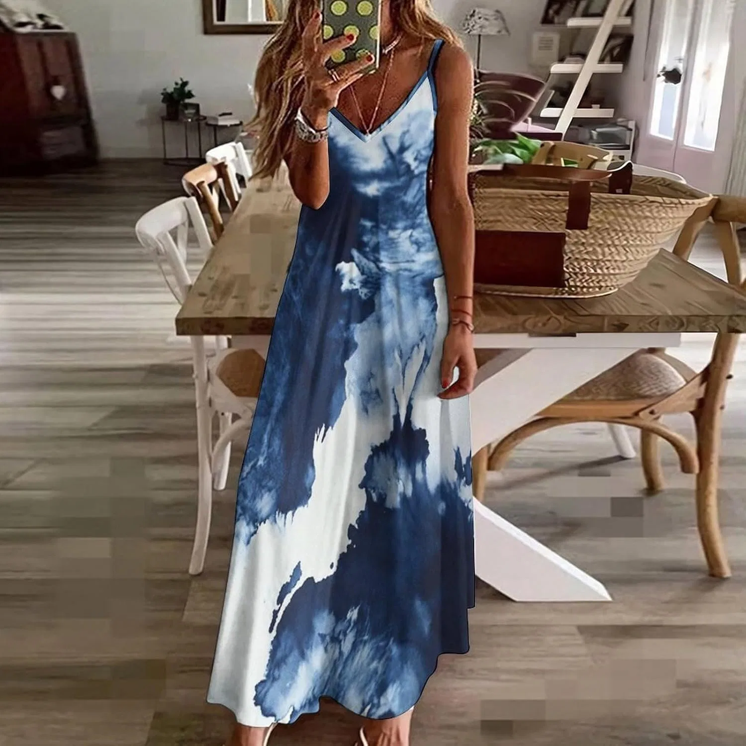 Женское летнее макси-платье-сарафан с принтом, Dark Blue Tie Dye — фото 3