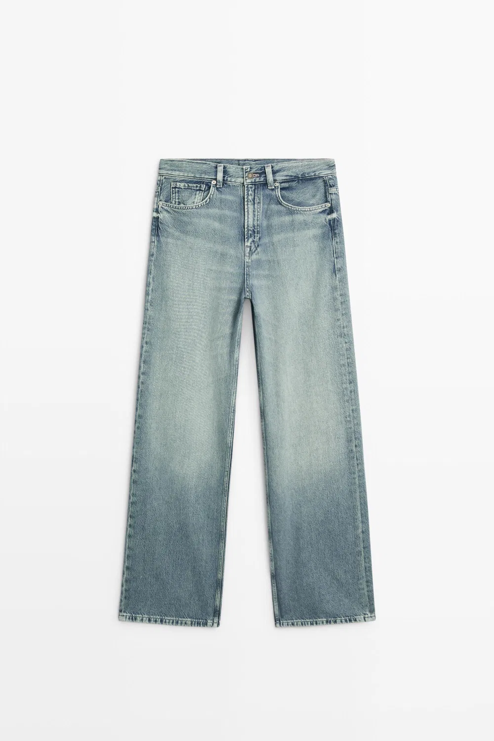 Джинсы Massimo Dutti High-Waist Wide-Leg, синий — фото 2