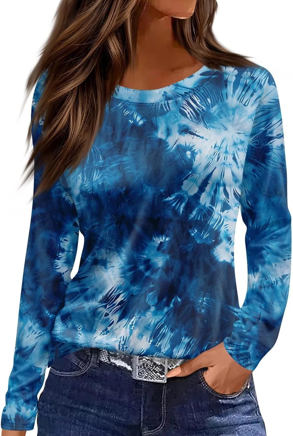 Женская свободная футболка с длинным рукавом Cotton Long Sleeve Shirt, Blue