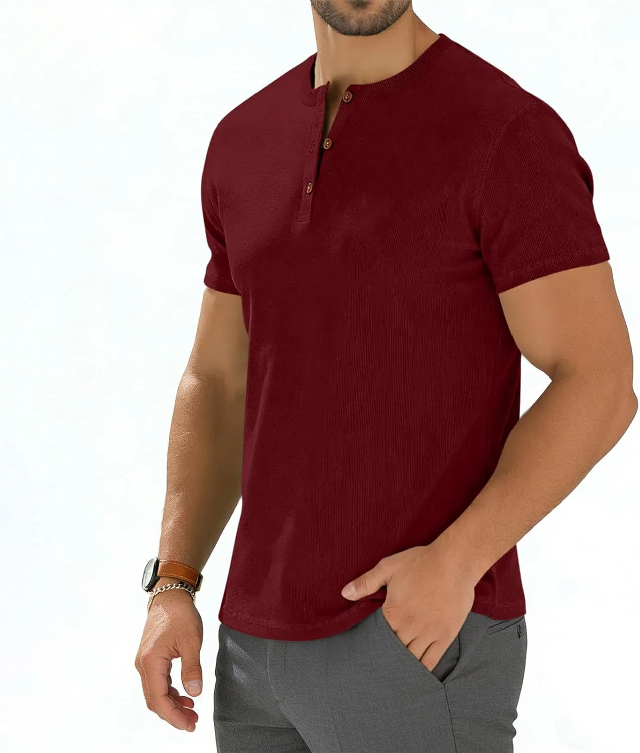 Мужская футболка-поло с тремя пуговицами Athletic Tee, Wine — фото 4