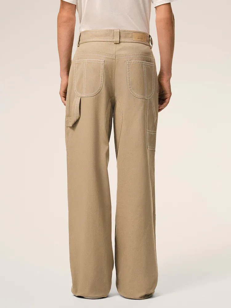 Широкие брюки Worker Trousers AMI PARIS, Beige — фото 3