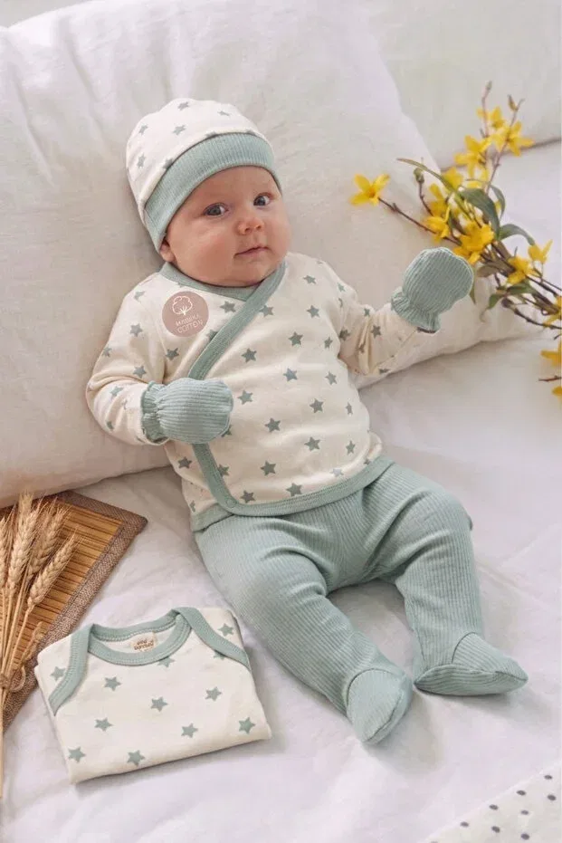 Детский комплект боди для новорожденных хлопковый с принтом Rocha Baby, Mint Green