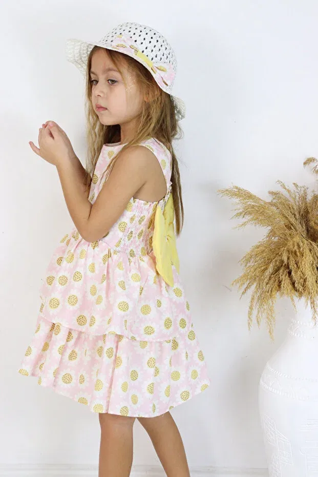 Детское платье для девочек с принтом в горошек Back Bow Detailed Hat Dress Colored Baby, Pink
