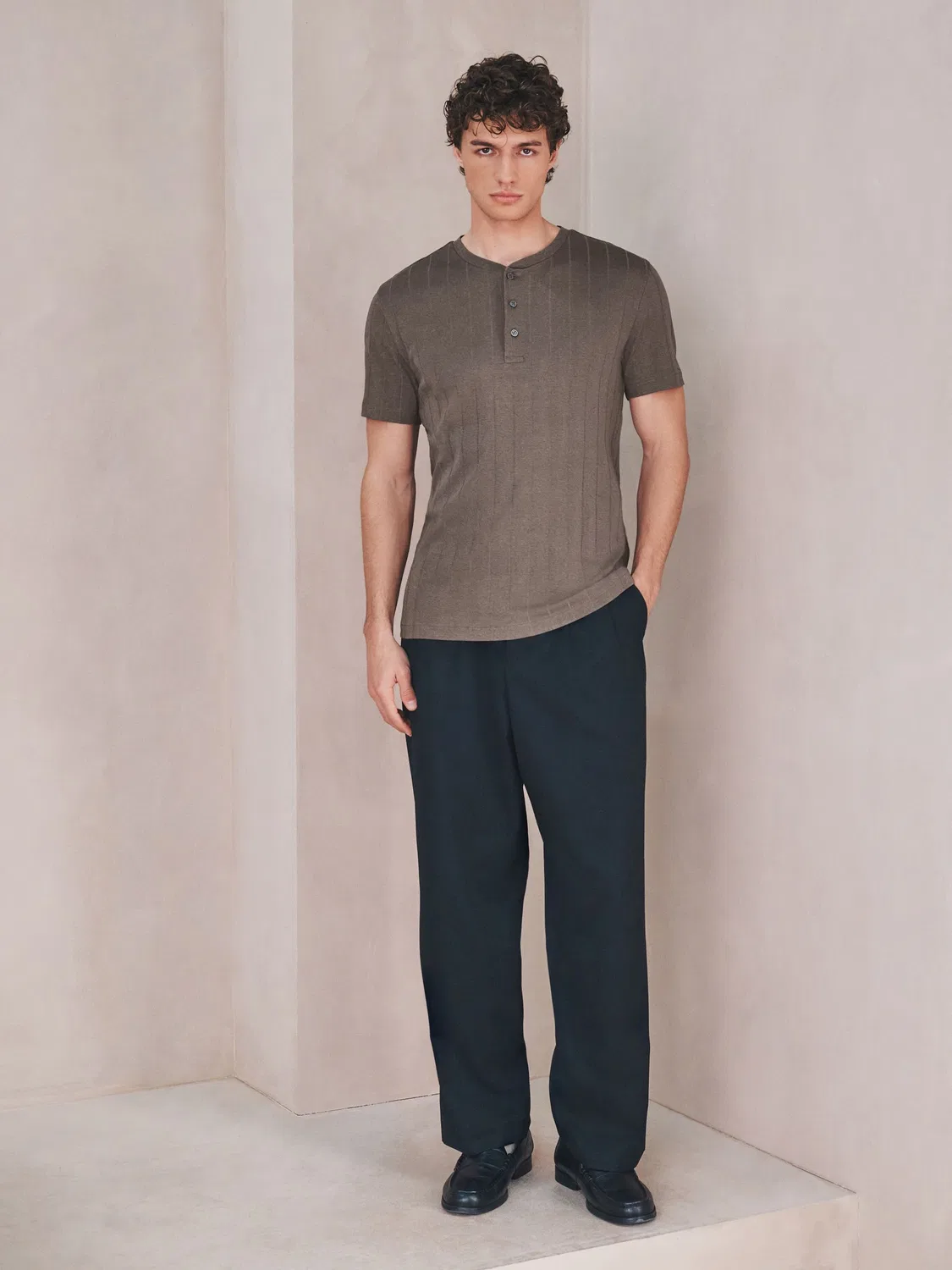 Футболка с воротником-гранд, текстурированная, Modal Cotton Next, нейтральный — фото 2