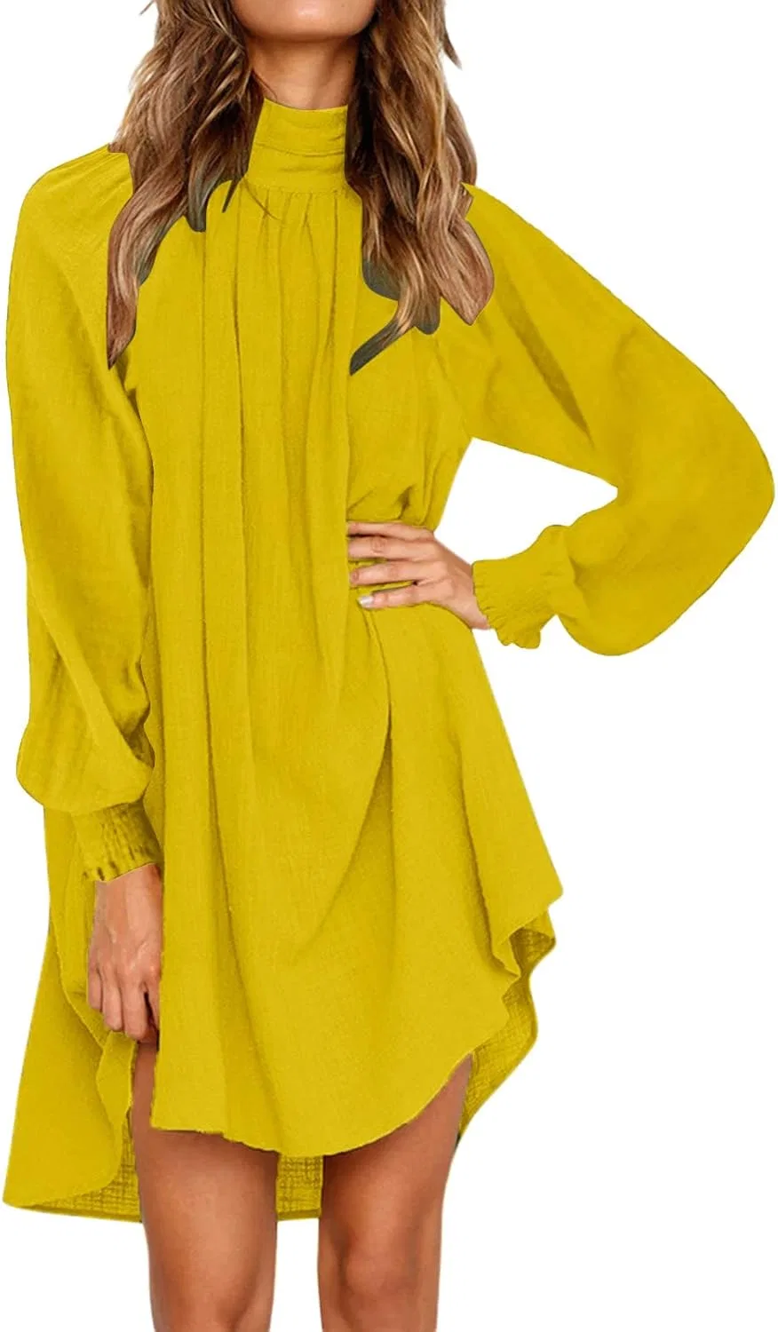 Женское свободное платье с длинным рукавом LIXIAO, Yellow