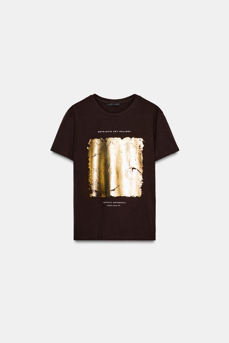 

Футболка Zara Metallic Print, коричневый