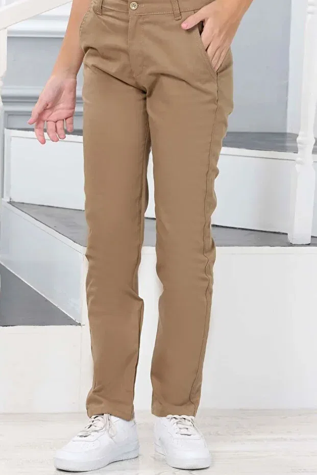 Детские брюки для девочек прямые с поясом Asortix, Beige — фото 2