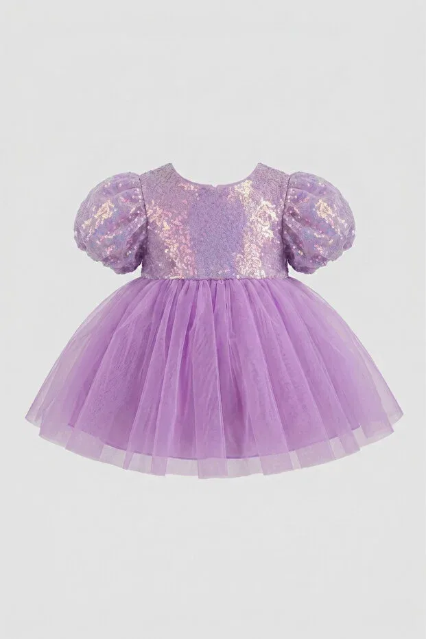Детское платье для девочек с пайетками Lilac bow detailed sequined baby girl dress Le Mabelle, Lilac