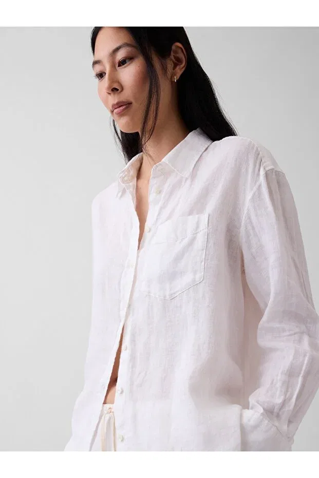 Женская свободная рубашка из льна Gap, White-007 — фото 4