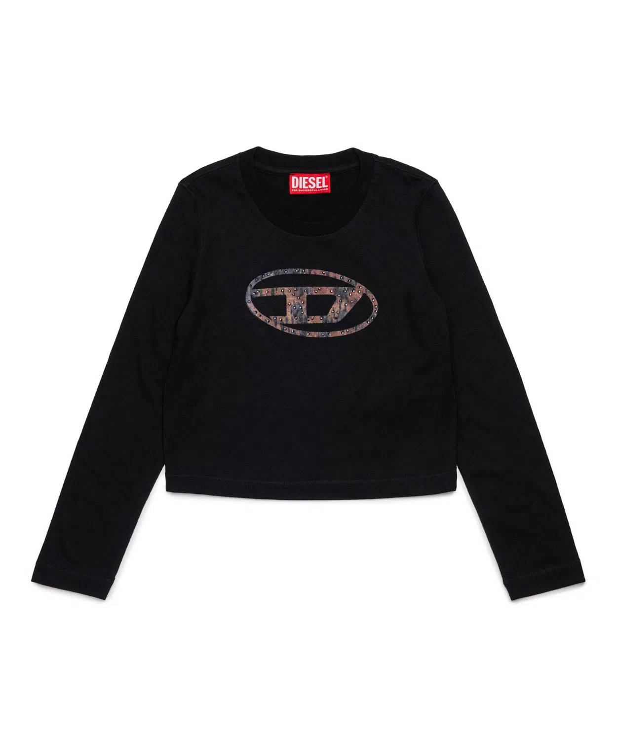 Детская футболка с длинным рукавомс брендовым логотипом и стразами DIESEL KIDS, Черный