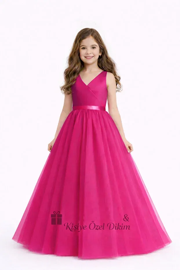 Детское платье для девочек с запахом Nsmlife, Fuchsia Pink