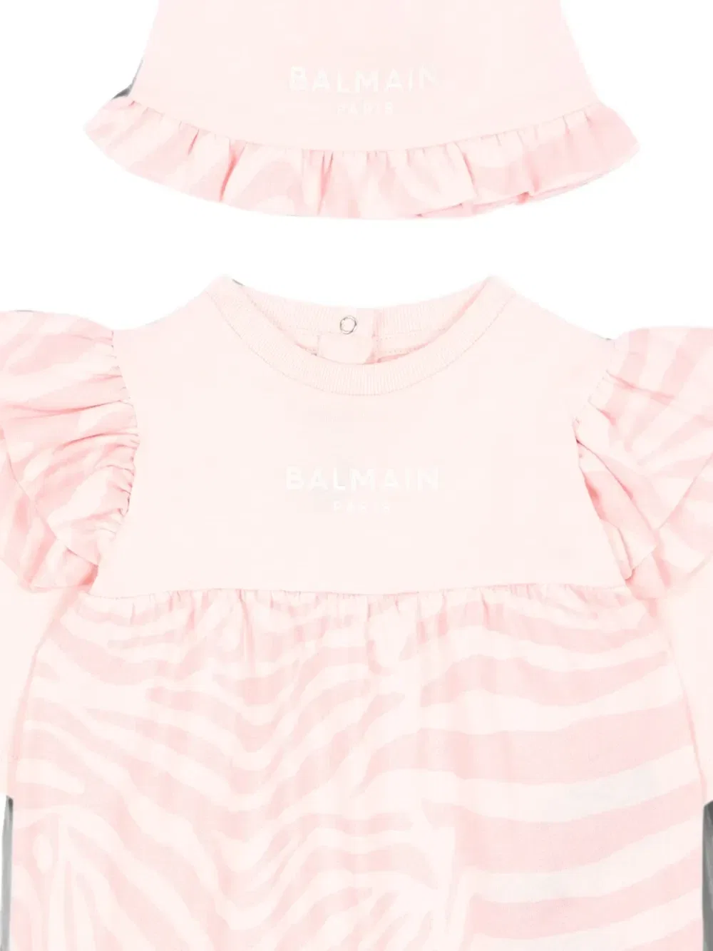 Комплект рюшированной детской одежды с зебровым принтом Balmain Kids, розовый — фото 3
