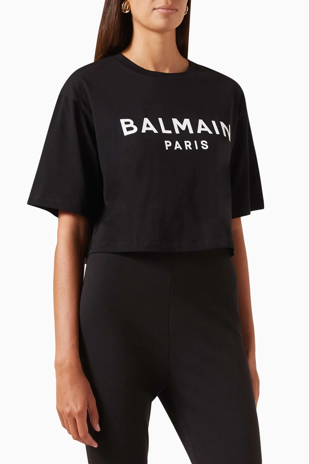 Футболка укороченная с логотипом Balmain, черный
