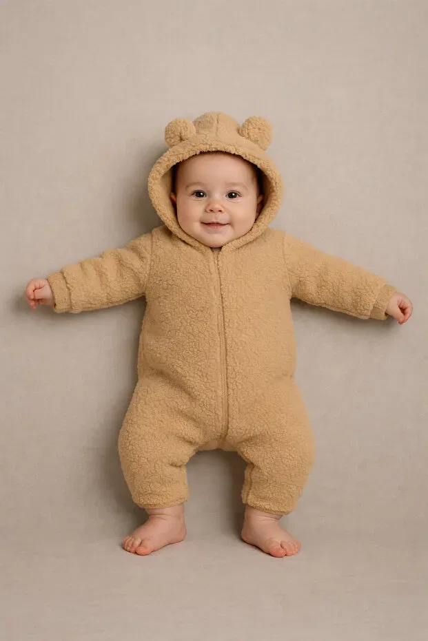 Детский комбинезон из плюша Teddy Bear Feyza, Beige Thick Overalls — фото 2