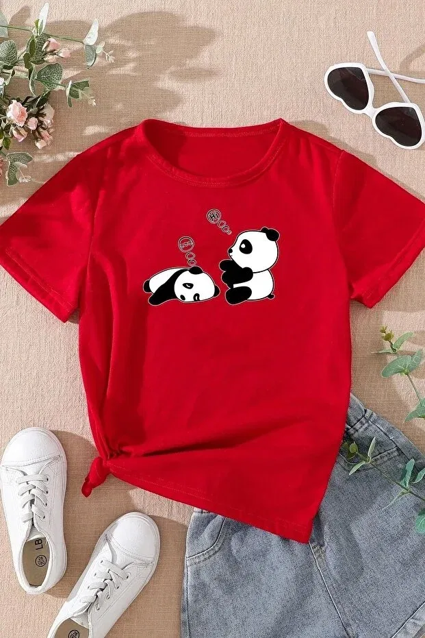 Детская футболка для мальчиков с принтом Girls and boys panda printed t-shirt Daxis Sportwear Company, Red