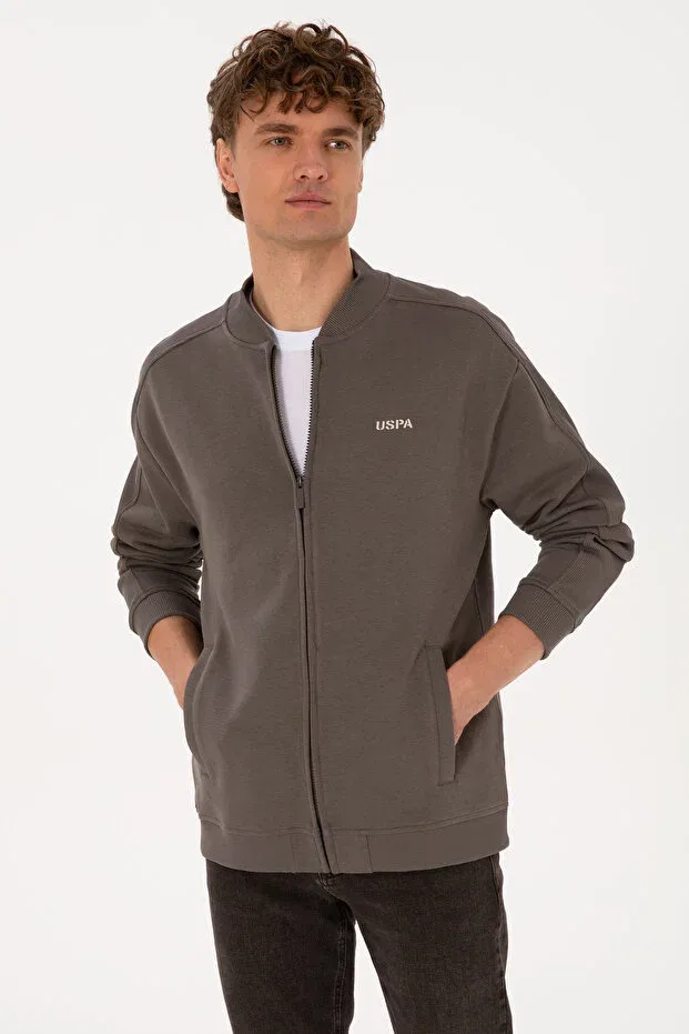 Мужской кардиган на молнии с воротником-стойкой U.S. Polo Assn., Taupe — фото 3