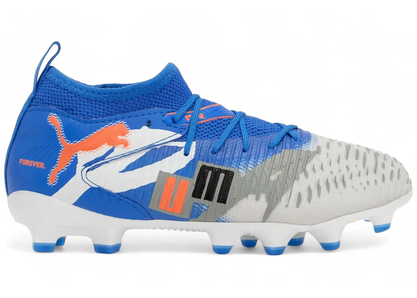 Детские бутсы Puma Puma Future 8 Match Forever FG/AG Jr, White/Ultra Blue/Feather Gray/Puma Black/Glowing Red