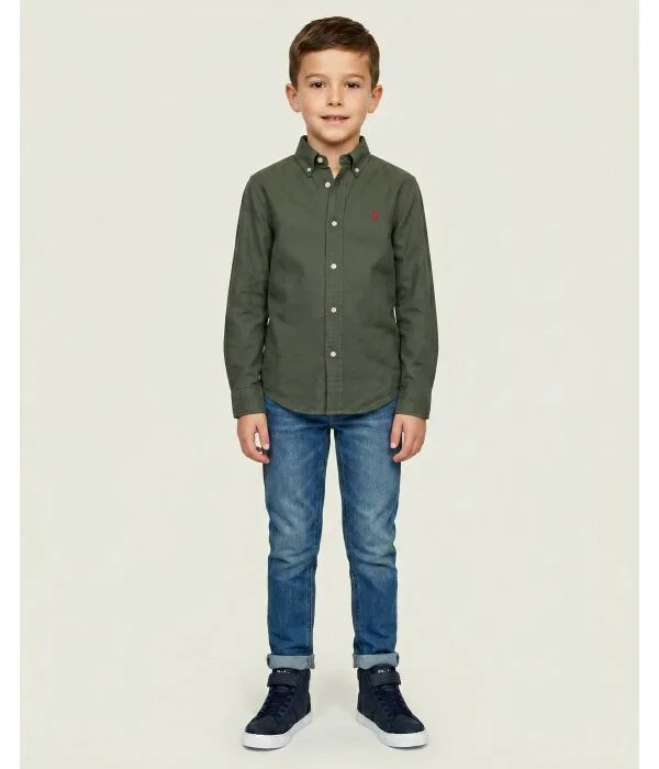 Детская рубашка с длинным рукавом Polo Ralph Lauren, Verde Oliva — фото 2