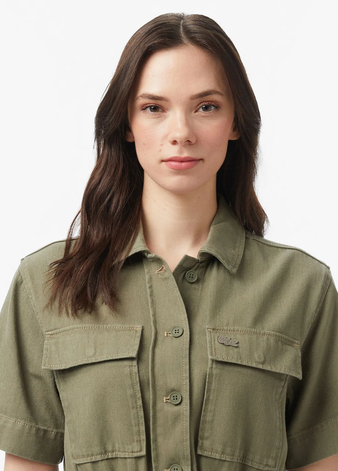 Платье Lacoste, хаки, с вышитым логотипом — фото 2