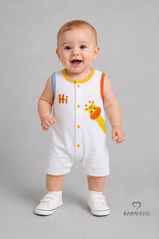 Детское боди-комбинезон для мальчиков с принтом Baby boy rompers summer cotton shorts Babyden'S, Giraffe — фото 2
