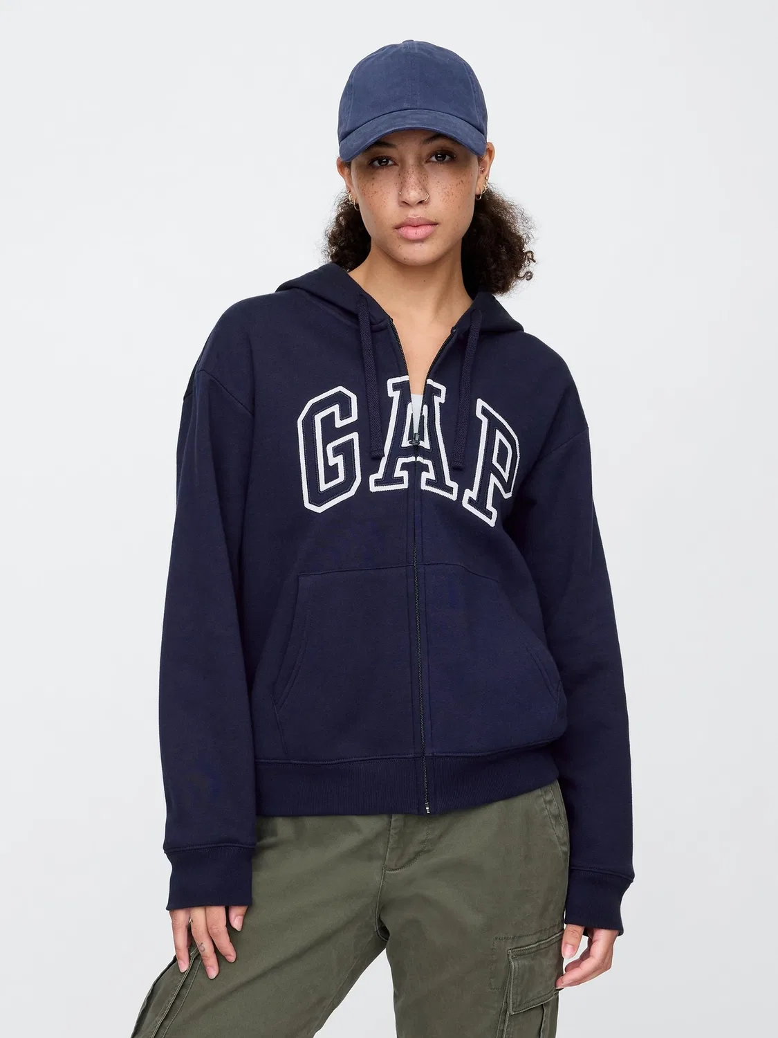 Худи на молнии, свободная посадка Gap, темно-синий