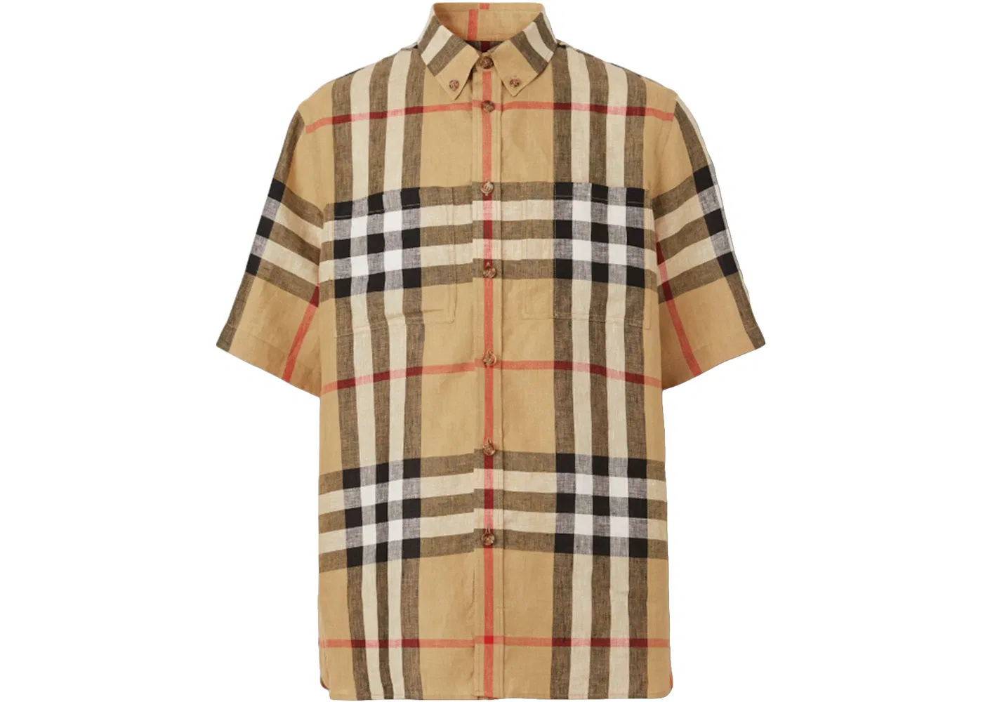 Мужская рубашка с коротким рукавом из льна Oversized Burberry, Archive Beige